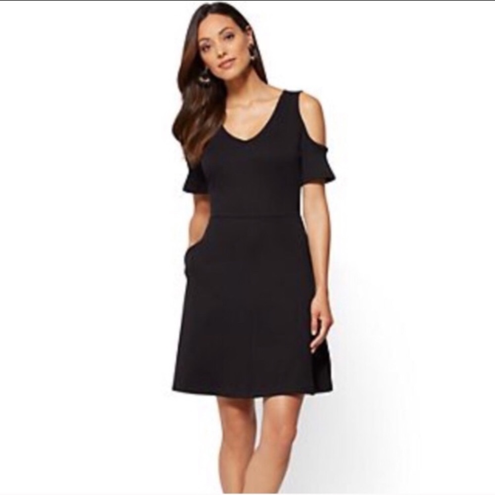 Short-Sleeve Cold Shoulder Black Dress